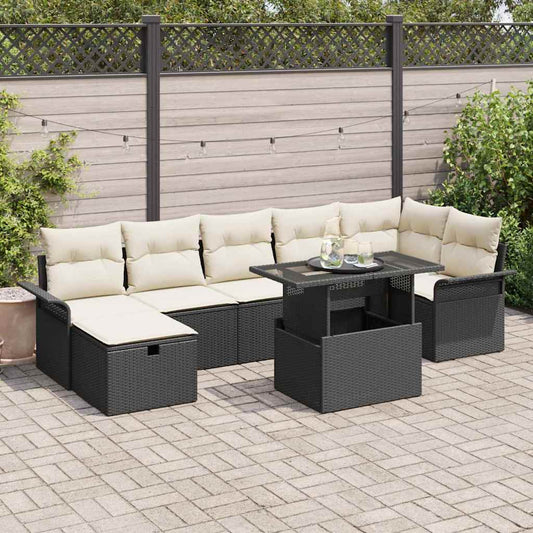vidaXL Σετ κήπου 8 κομματιών με μαξιλάρια Black Poly Rattan