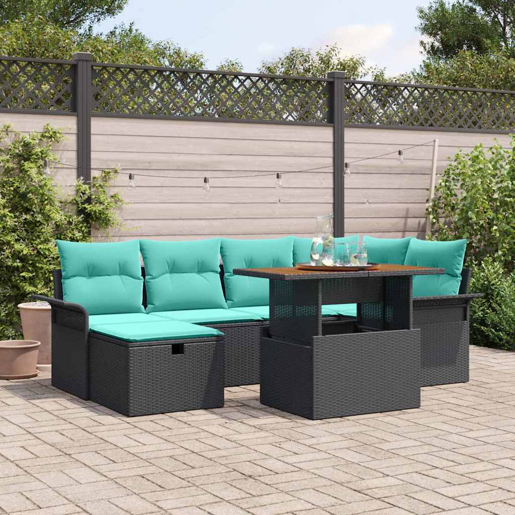 vidaXL Σετ Καναπέ Κήπου με μαξιλάρι 7 pcs Μαύρο συνθετικό ρατάν