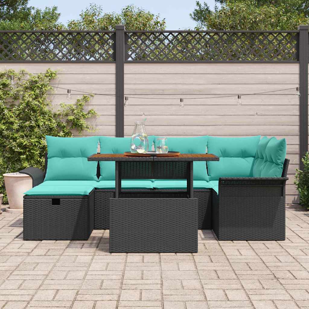 vidaXL Σετ Καναπέ Κήπου με μαξιλάρι 7 pcs Μαύρο συνθετικό ρατάν