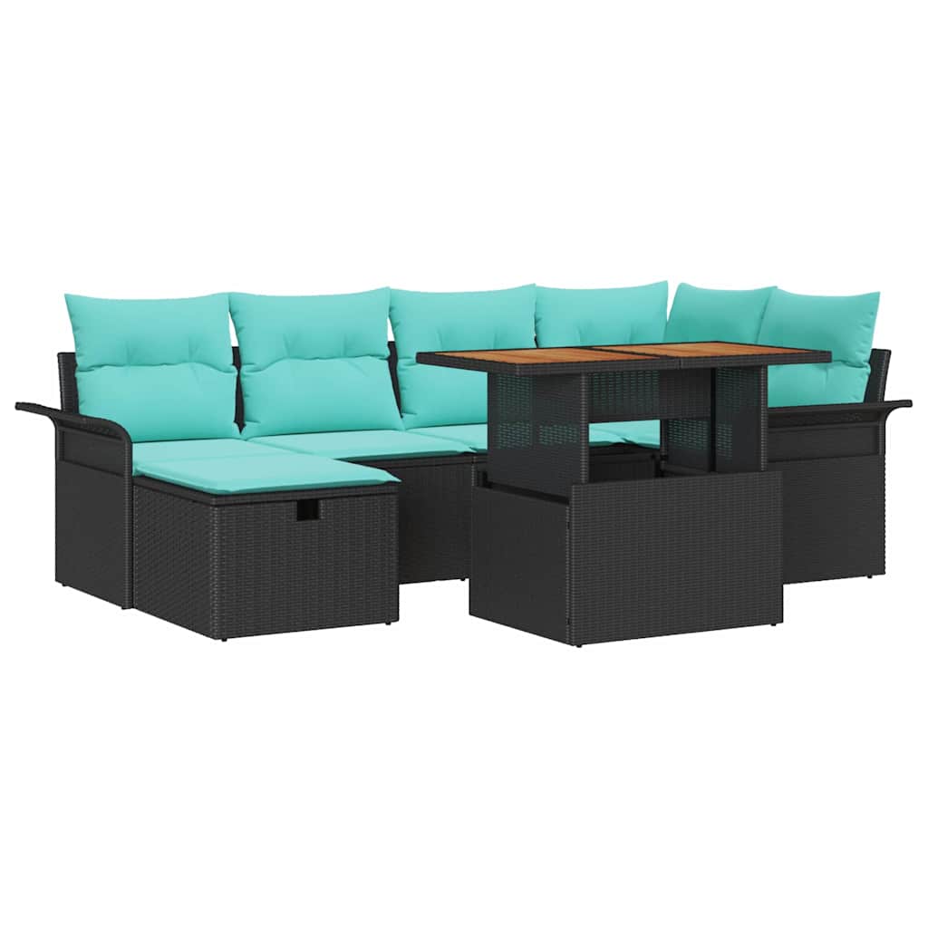 vidaXL Σετ Καναπέ Κήπου με μαξιλάρι 7 pcs Μαύρο συνθετικό ρατάν