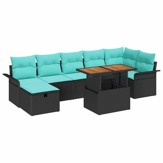 vidaXL Σετ Καναπέ Κήπου με μαξιλάρι 8 pcs Μαύρο συνθετικό ρατάν
