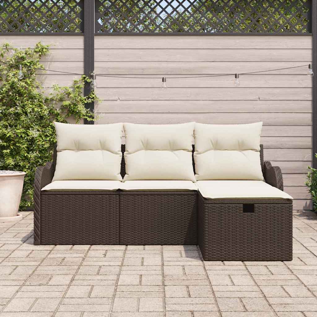 vidaXL 4 Piece Garden Sofa Set με Μαξιλάρια Καφέ Πολυ Ρατάν