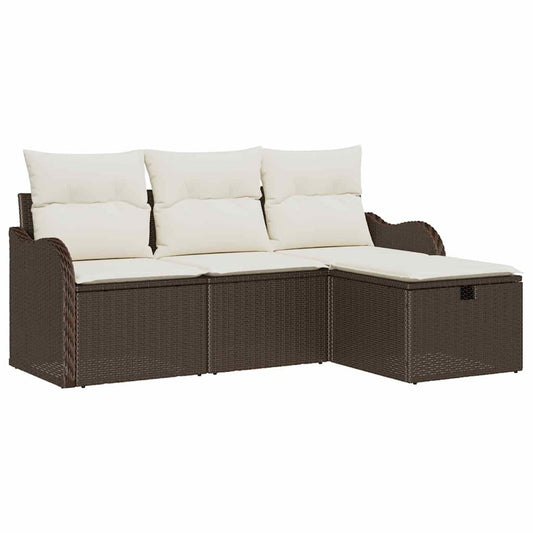 vidaXL 4 Piece Garden Sofa Set με Μαξιλάρια Καφέ Πολυ Ρατάν