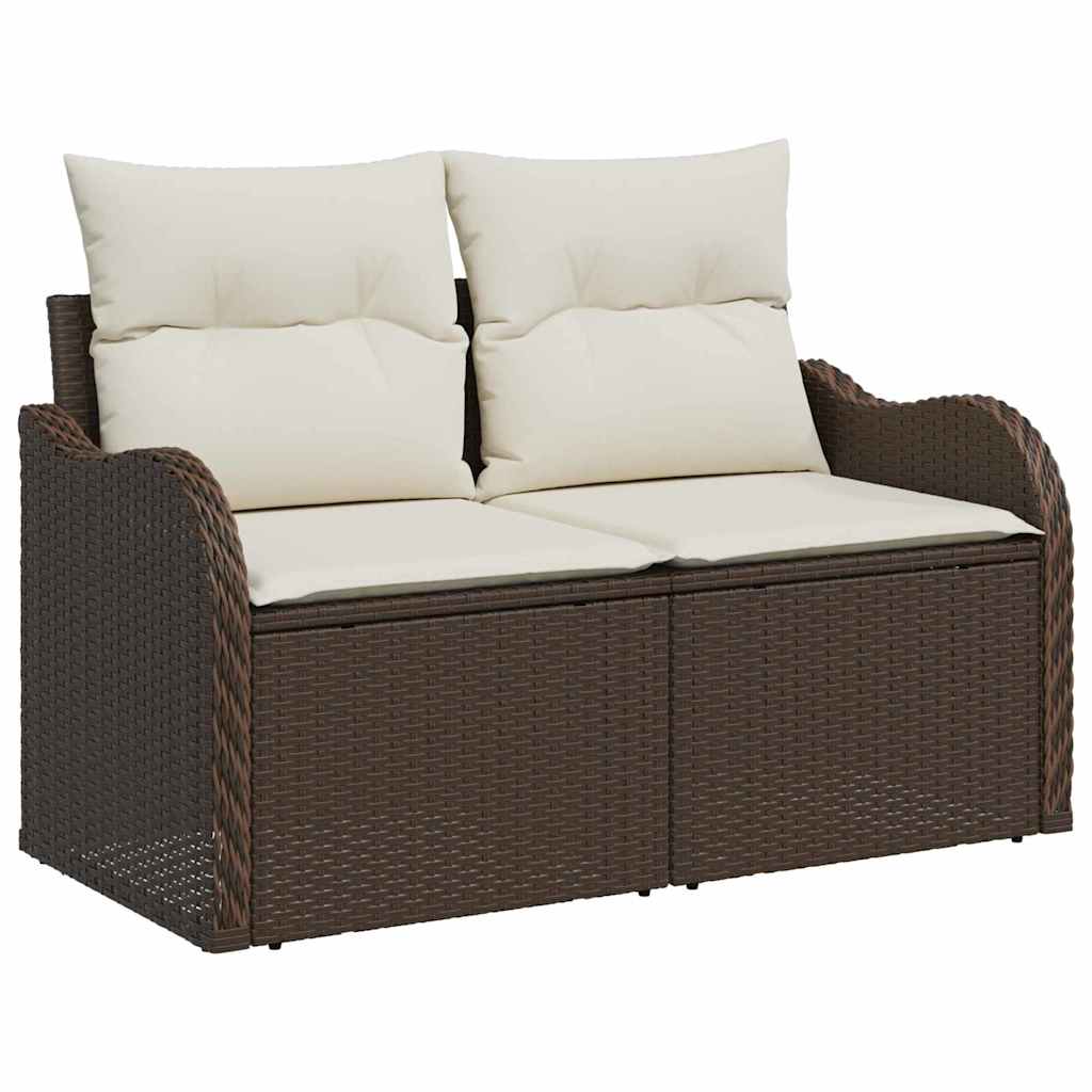 vidaXL 4 Piece Garden Sofa Set με Μαξιλάρια Καφέ Πολυ Ρατάν