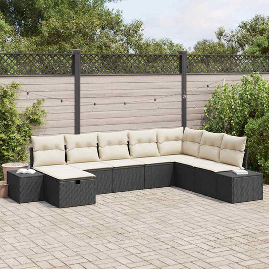 vidaXL Σετ Καναπέ Κήπου με μαξιλάρι 8 pcs Μαύρο Πολυ ράταν