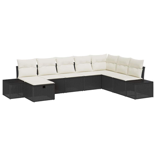 vidaXL Σετ Καναπέ Κήπου με μαξιλάρι 8 pcs Μαύρο Πολυ ράταν