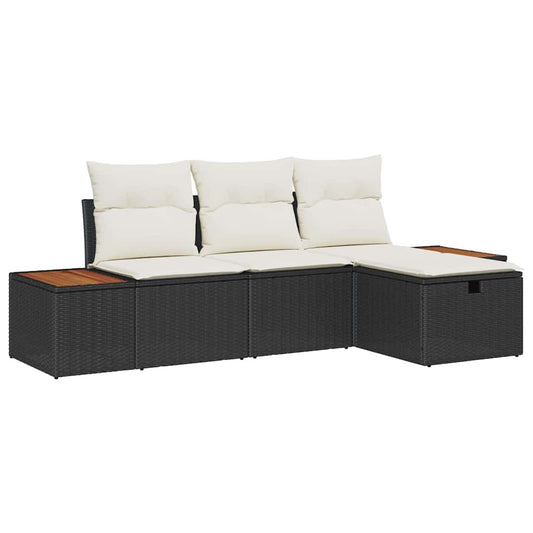 vidaXL Σετ Καναπέ Κήπου με μαξιλάρι 4 pcs Μαύρο συνθετικό ρατάν
