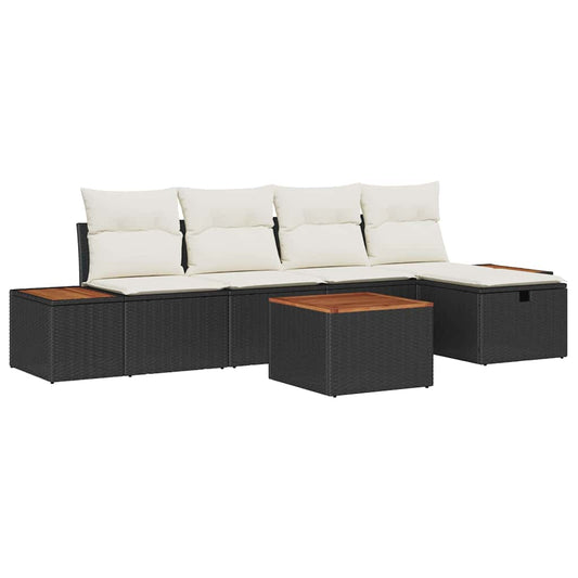 vidaXL Σετ Καναπέ Κήπου με μαξιλάρι 6 pcs Μαύρο Πολυ ράταν