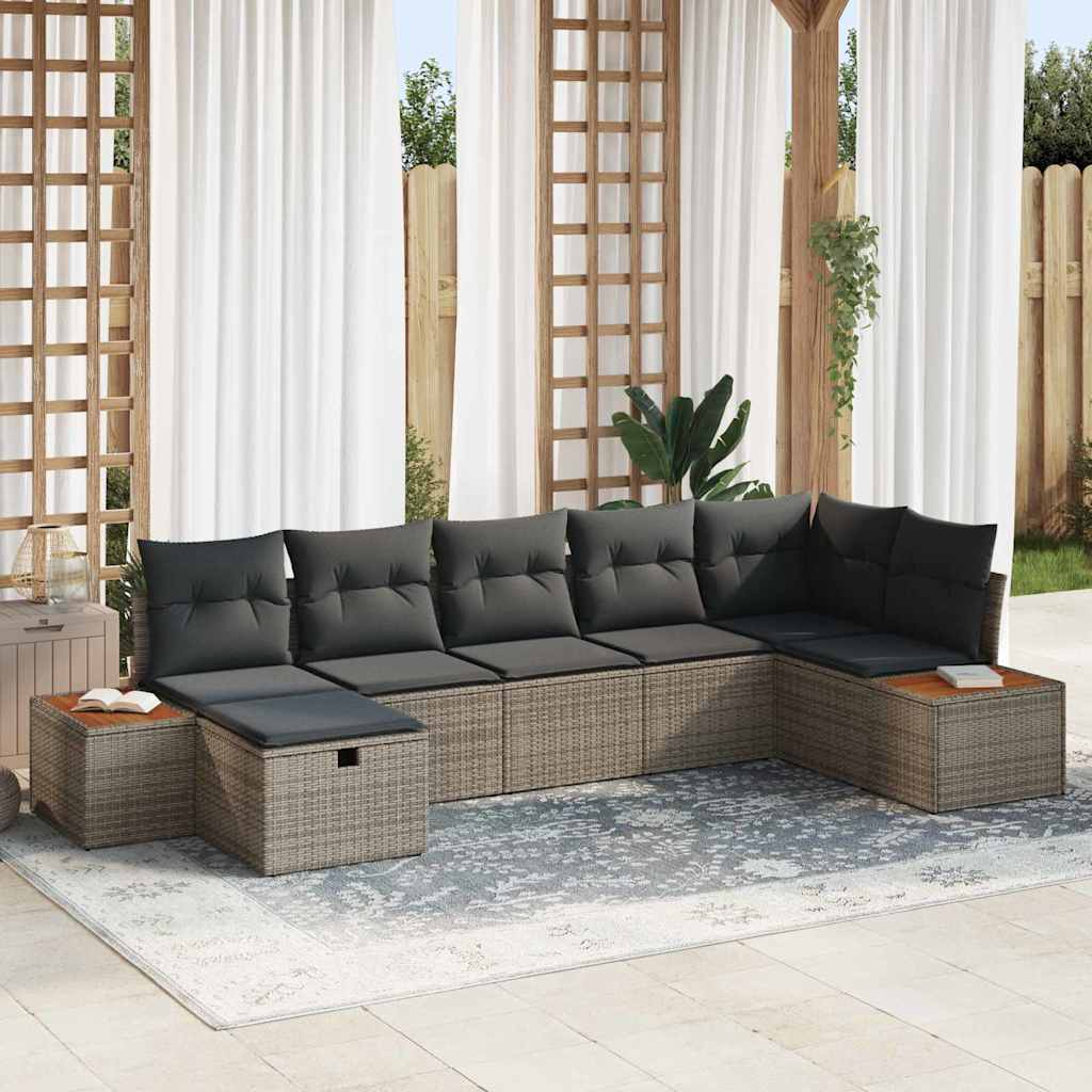 vidaXL Σετ Καναπέ Κήπου με μαξιλάρι 7 pcs Γκρι Πολυ ράταν