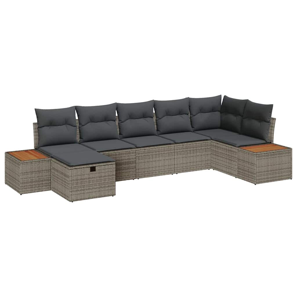 vidaXL Σετ Καναπέ Κήπου με μαξιλάρι 7 pcs Γκρι Πολυ ράταν