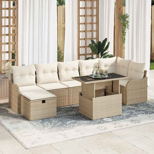 vidaXL Σετ Καναπέ Κήπου με μαξιλάρι 8 pcs Μπεζ Πολυ ράταν