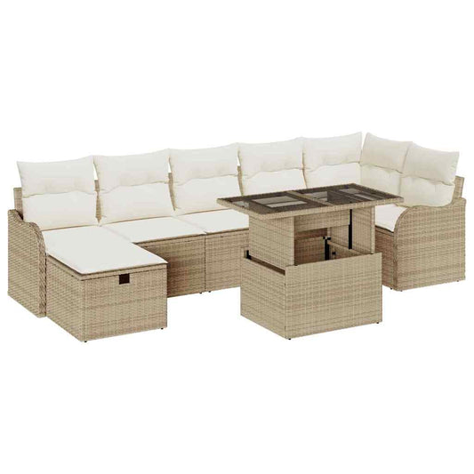 vidaXL Σετ Καναπέ Κήπου με μαξιλάρι 8 pcs Μπεζ Πολυ ράταν
