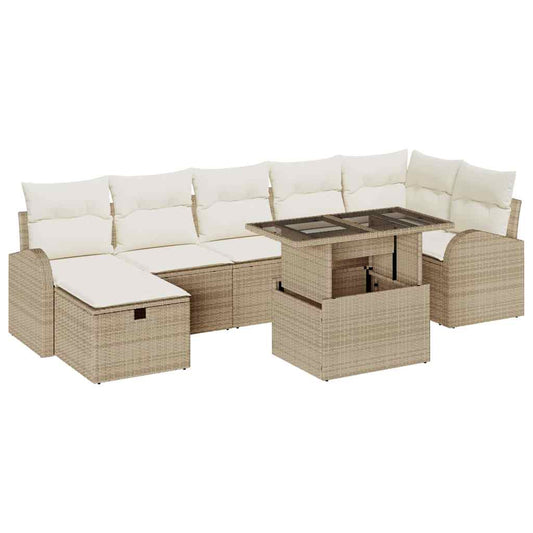 vidaXL Σετ Καναπέ Κήπου με μαξιλάρι 8 pcs Μπεζ Πολυ ράταν