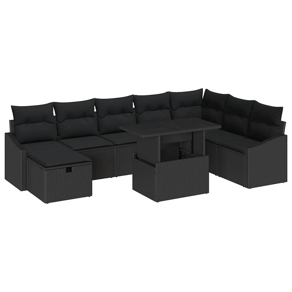 vidaXL Σετ Καναπέ Κήπου 9 τμχ. Μαύρο συνθετικό ρατάν