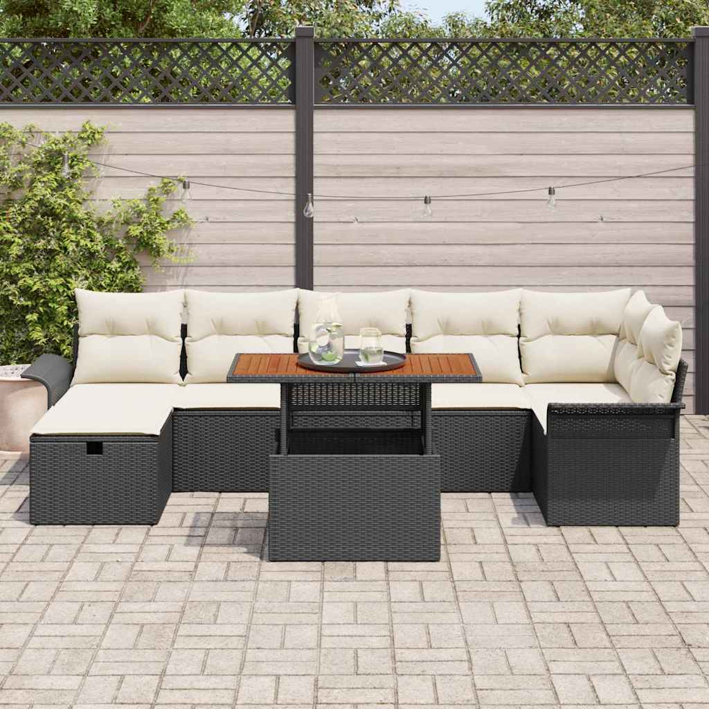 vidaXL Σετ Καναπέ 8 Τεμαχίων Κήπου με Μαξιλάρια Μαύρο Πολυ Ράτα