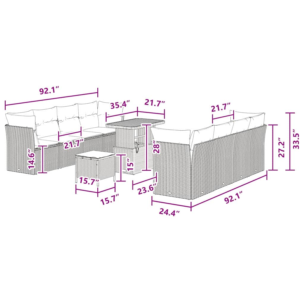 Σετ καναπέδων 11 τεμαχίων γκαρντεν με μαξιλάρια μαύρο πολυ ρατάν ακακία