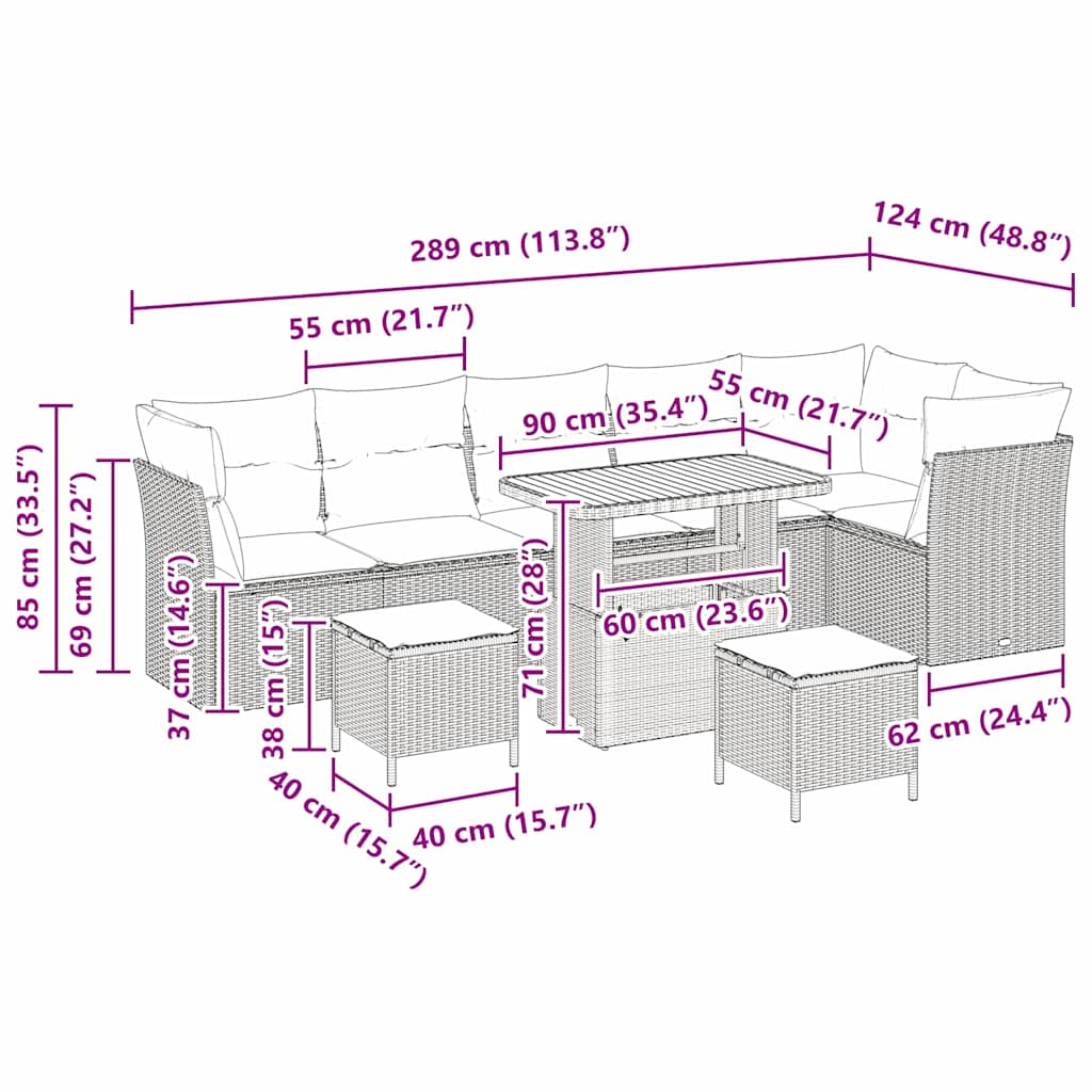 vidaXL Σετ 9 Τεμαχίων Καθιστικού Κήπου με Μαξιλάρια Γκρι Πολυ Ρατάν Ακακία, vidaXL Σετ 3 Τεμαχίων Καθιστικού Κήπου με Μαξιλάρια Γκρι Πολυ Ρατάν Ακακία
