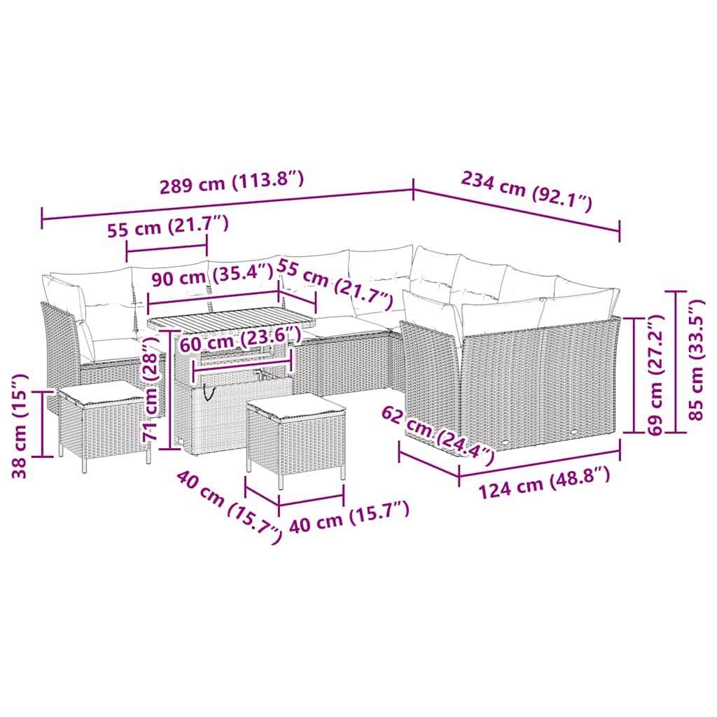 vidaXL Σετ Καναπέ Κήπου 12 Τεμαχίων με Μαξιλάρια Γκρι Πολυ Ρατάν Ακακία, vidaXL Σετ Κήπου 3 Τεμαχίων με Μαξιλάρια Γκρι Πολυ Ρατάν Ακακία