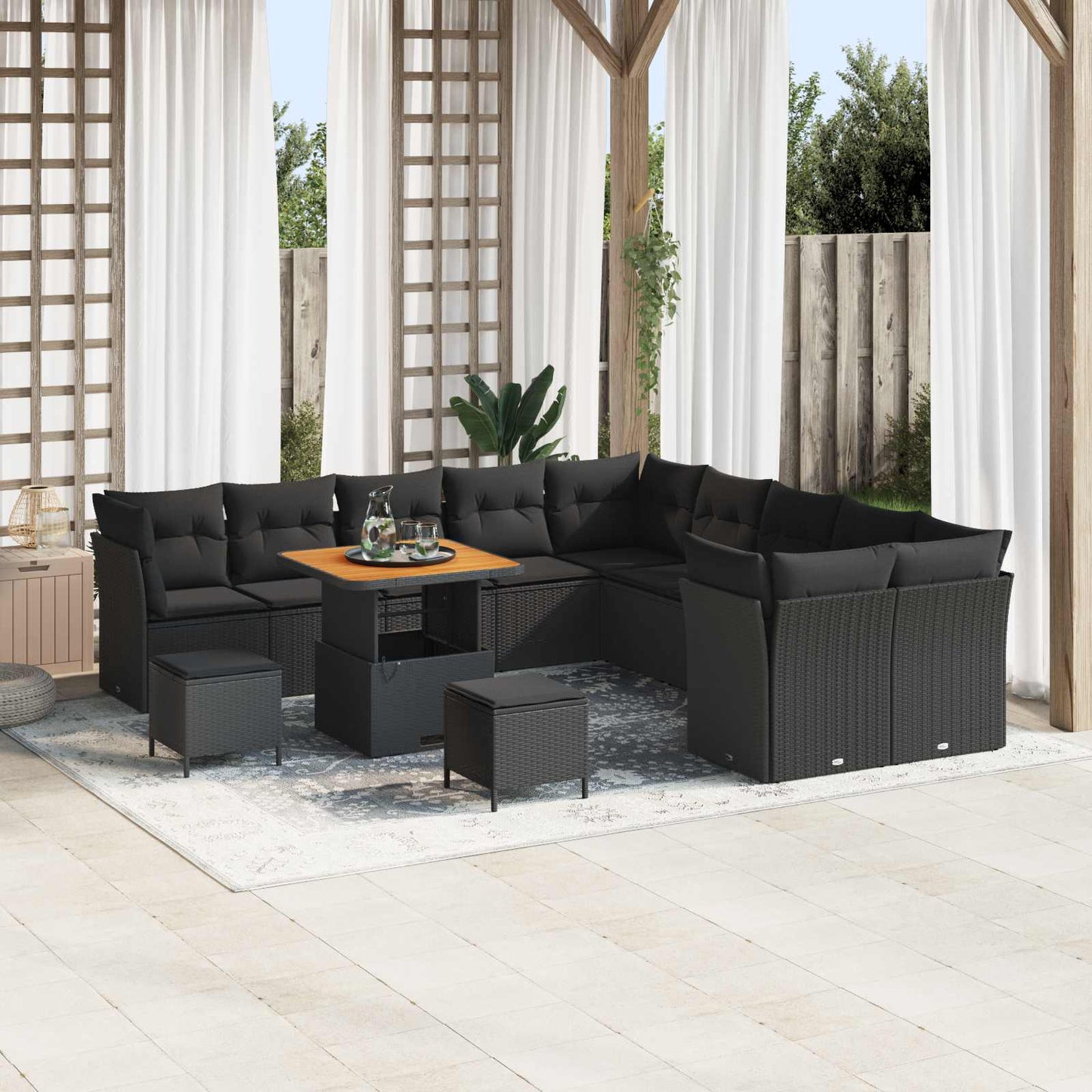 vidaXL Σετ Καναπέ Κήπου με μαξιλάρι 13 pcs Μαύρο συνθετικό ρατάν