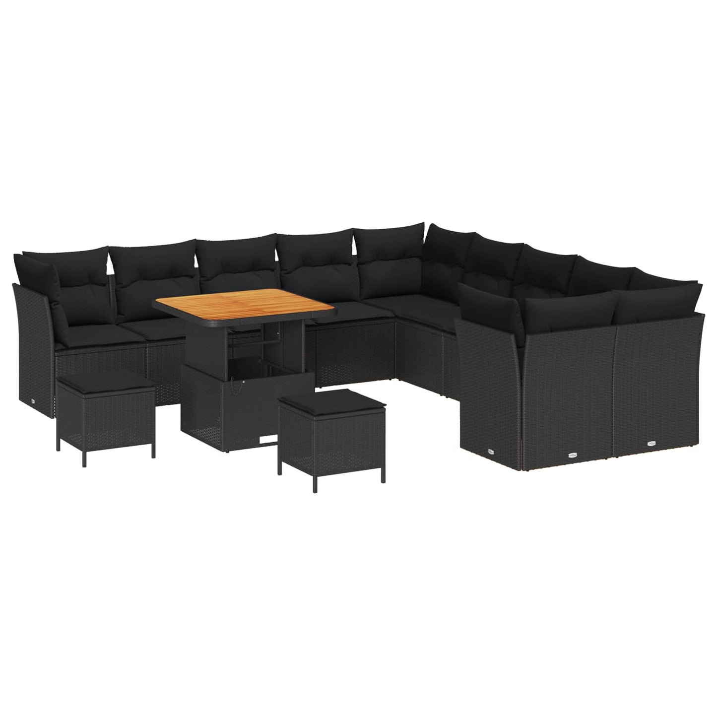 vidaXL Σετ Καναπέ Κήπου με μαξιλάρι 13 pcs Μαύρο συνθετικό ρατάν