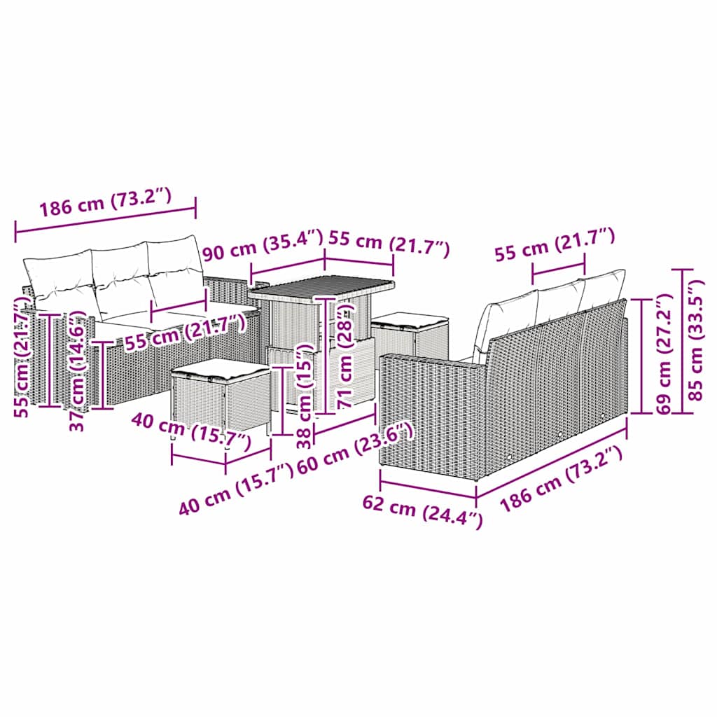 Σετ Κήπου 9 Κομματιών vidaXL με Μαξιλάρια Γκρι Πολυ Ρατάν Ακακία, Σετ Γεύματος Κήπου 3 Κομματιών vidaXL με Μαξιλάρια Γκρι Πολυ Ρατάν Ακακία