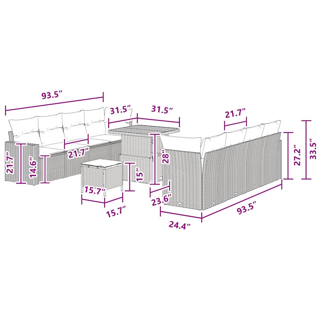 11 Τεμαχίων Σαπούνι Κήπου με Μαξιλάρια Μαύρο Πολυ Ρατάν Ακακία