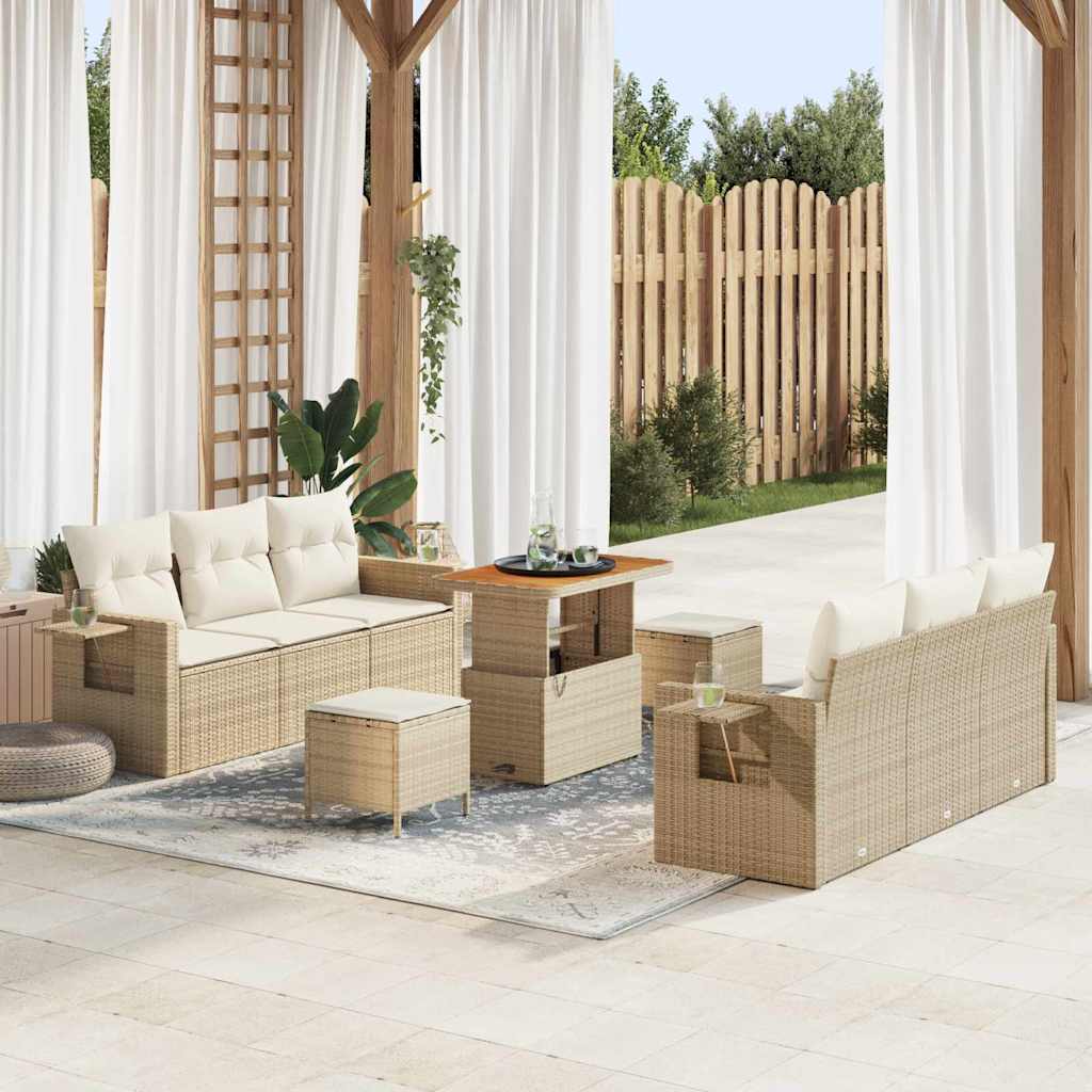 vidaXL Σετ Καναπέ Κήπου με μαξιλάρι 9 pcs Μπεζ συνθετικό ρατάν