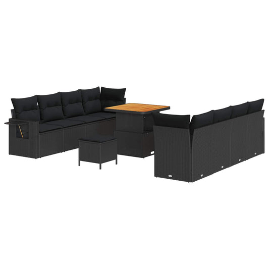 vidaXL Σετ Καναπέ Κήπου με αποθήκευση 11 pcs Μαύρο Πολυ ράταν