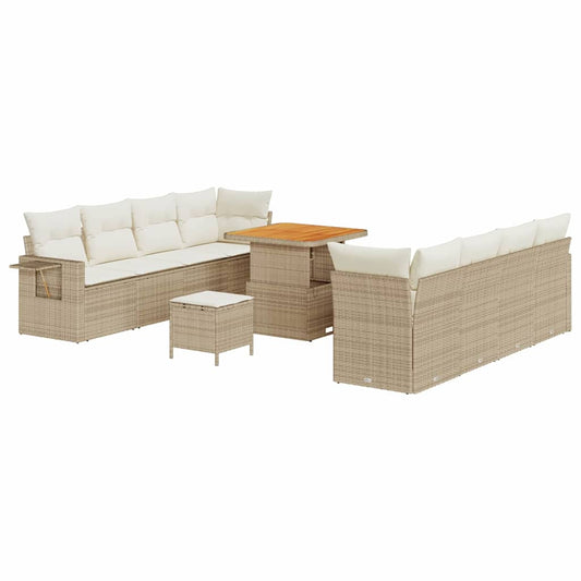 vidaXL Σετ Καναπέ Κήπου με αποθήκευση 11 pcs Μπεζ Πολυ ράταν