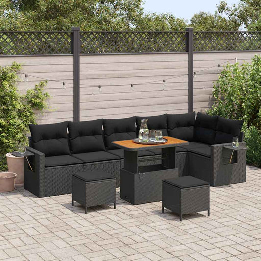 vidaXL Σετ Καναπέ Κήπου 9 pcs Μαύρο συνθετικό ρατάν