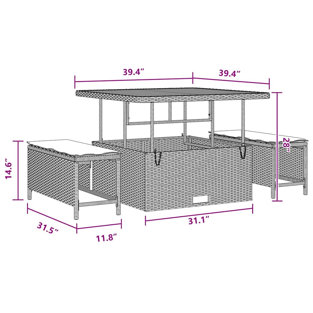 vidaXL Σετ 12 Κομματιών Καναπέ Κήπου με Μαξιλάρια Μαύρο Πολυ Ράτανας Ακακίας