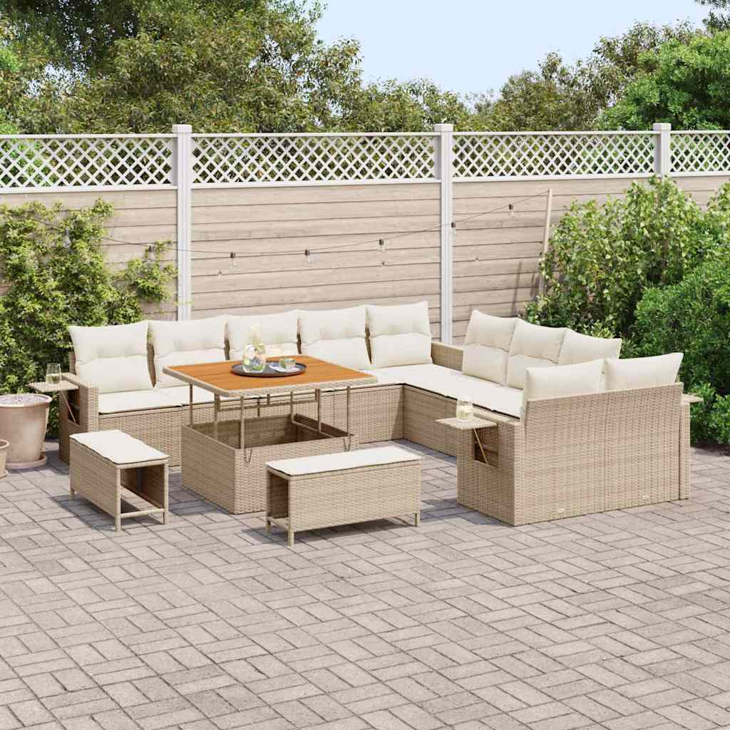 vidaXL 13 Piece Garden Sofa Set with Cushions Beige Poly Rattan Acacia