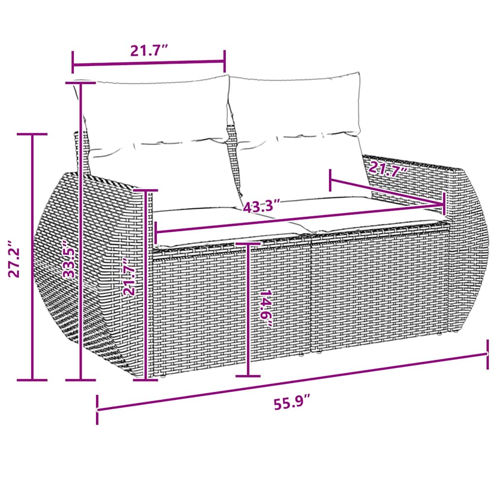 vidaXL Σετ Σαλονιού Κήπου 9 Τεμαχίων με Μαξιλάρια Μαύρο Πολυ Ρατάν Ακακία