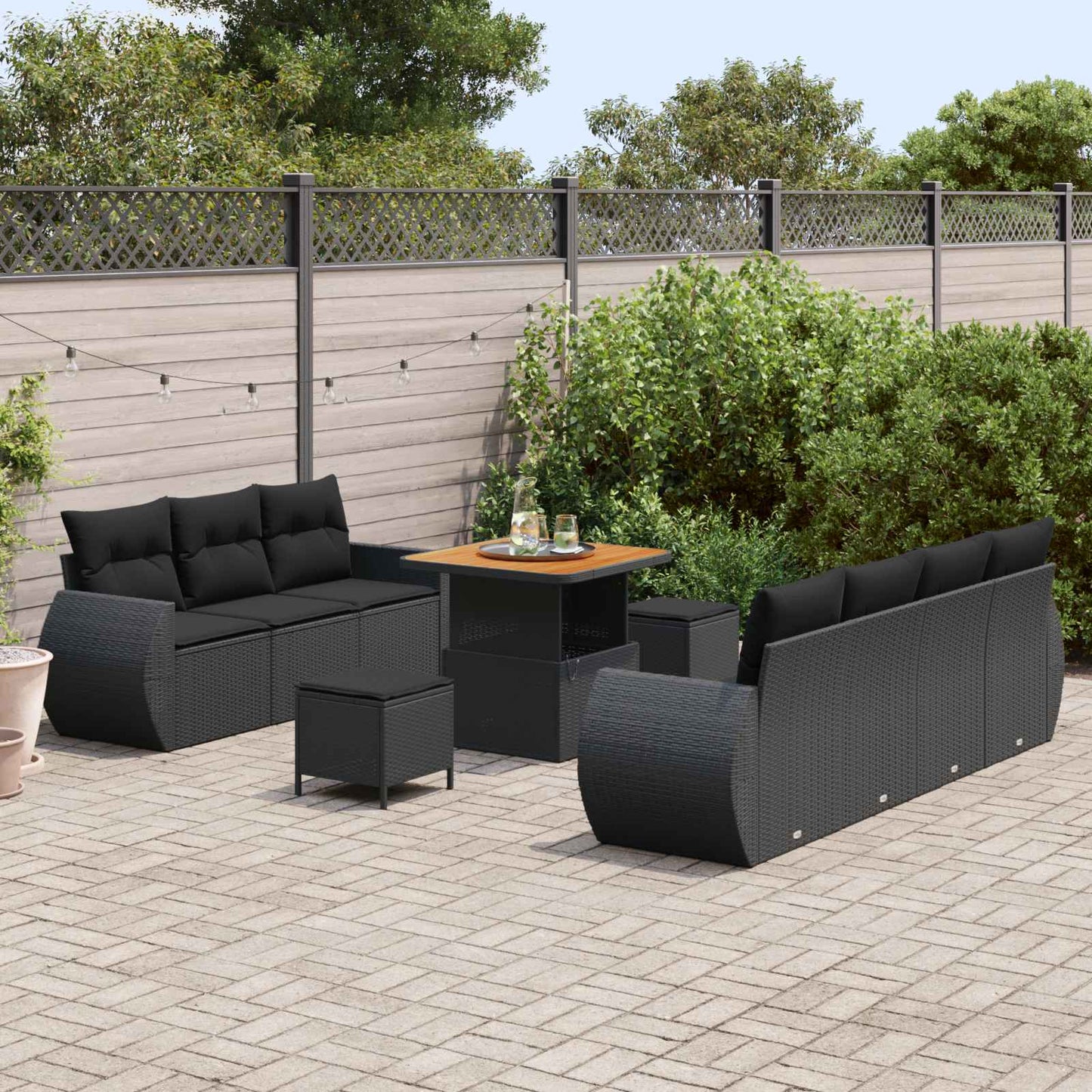 vidaXL Σετ Καναπέ Κήπου με μαξιλάρι 10 pcs Μαύρο συνθετικό ρατάν