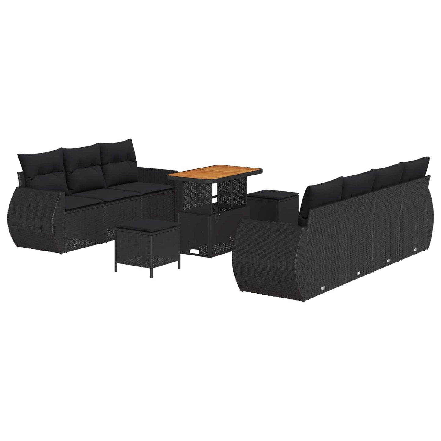 vidaXL Σετ Καναπέ Κήπου με μαξιλάρι 10 pcs Μαύρο συνθετικό ρατάν