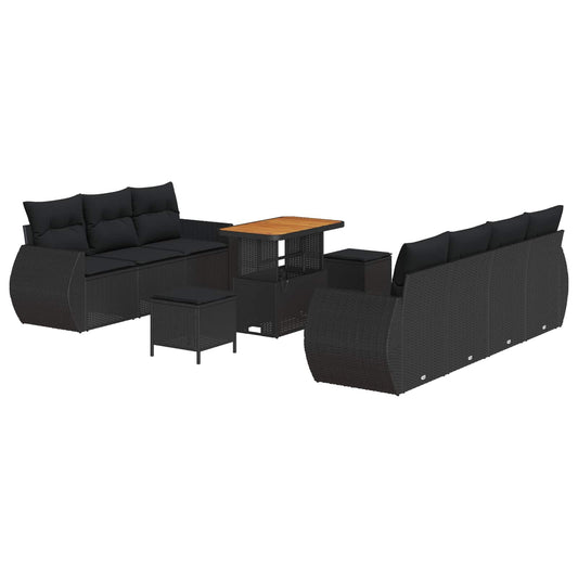 vidaXL Σετ Καναπέ Κήπου με μαξιλάρι 10 pcs Μαύρο συνθετικό ρατάν