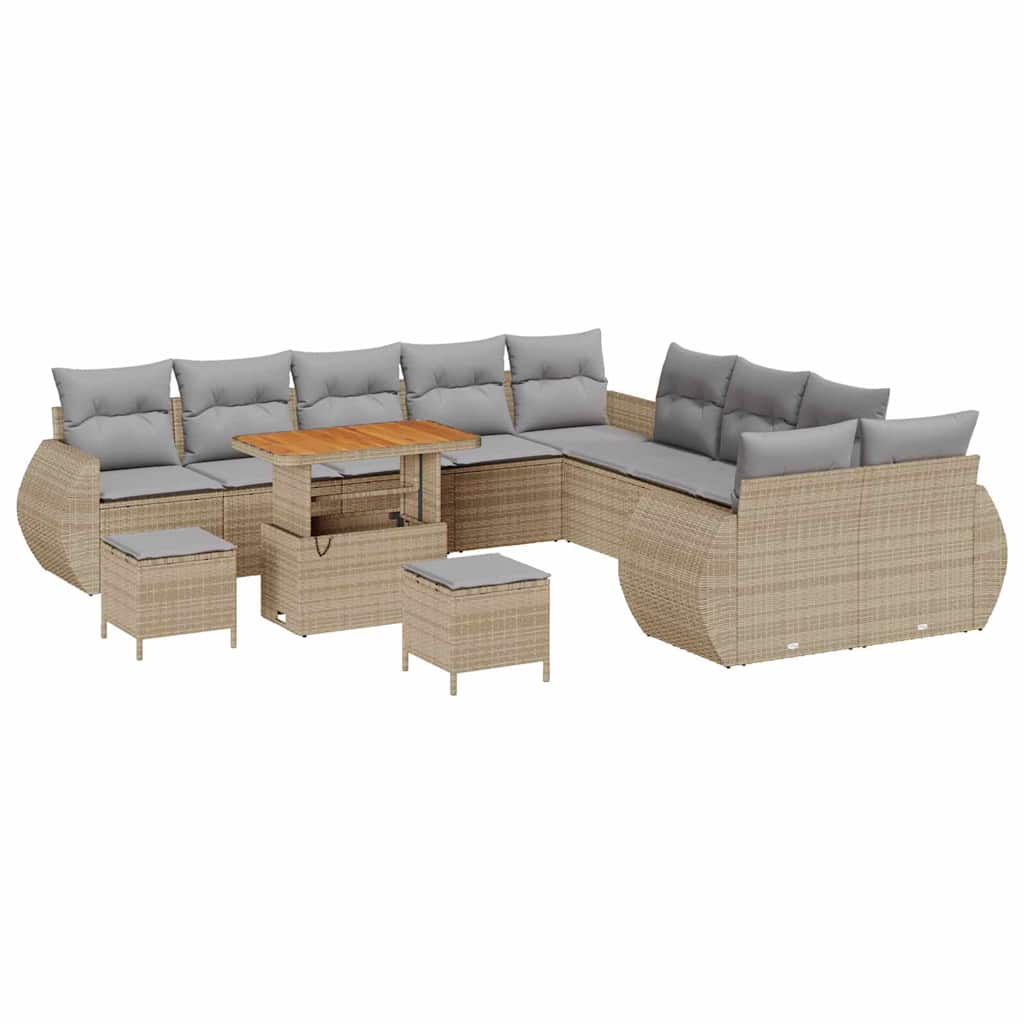 vidaXL 13 Piece Garden Sofa Set with Cushions Beige Poly Rattan Acacia