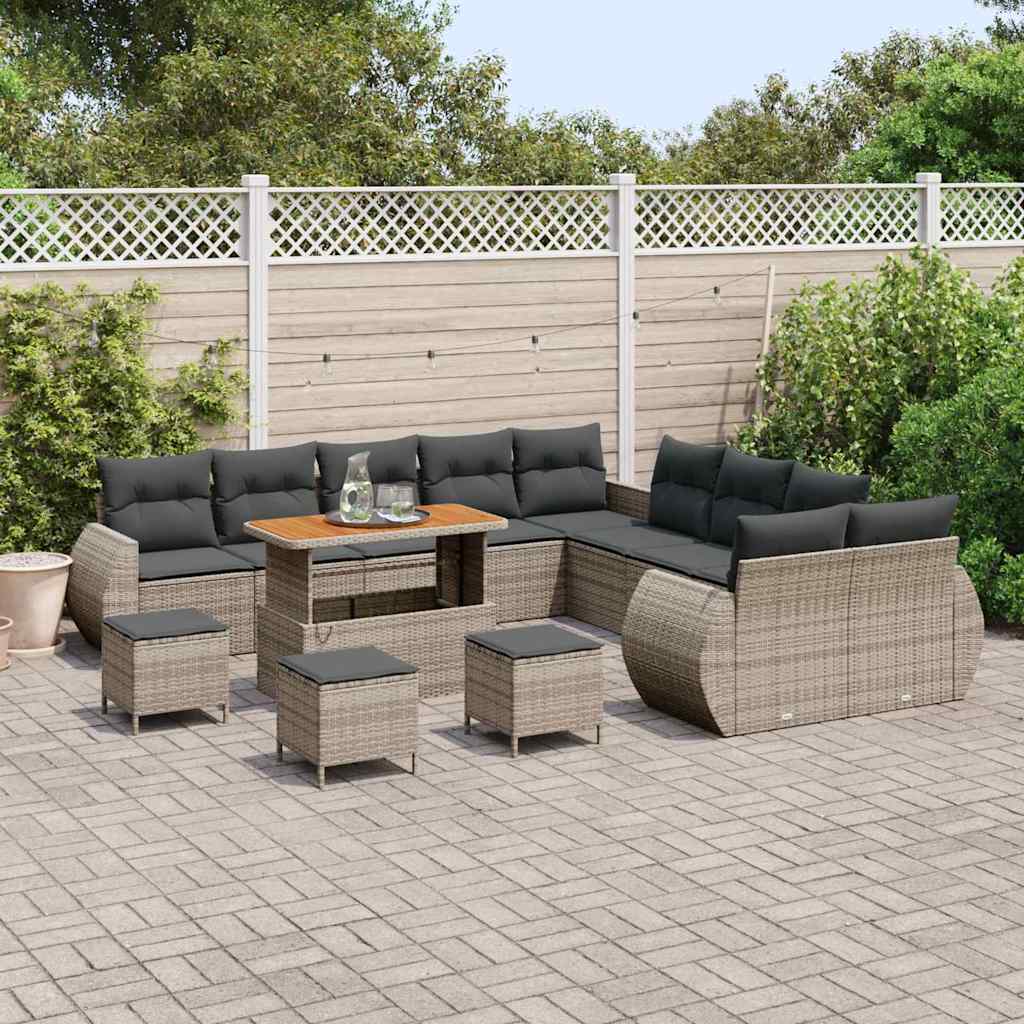 vidaXL 14 κομμάτια σετ καναπέ κήπου με μαξιλάρια γκρι poly rattan acacia