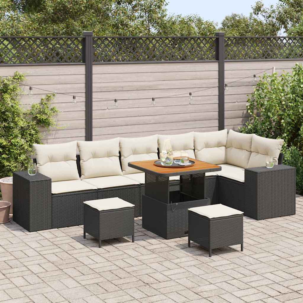 vidaXL Σετ Καναπέ Κήπου 9 Τεμαχίων με Μαξιλάρια Μαύρο Πολυ Ρατάν