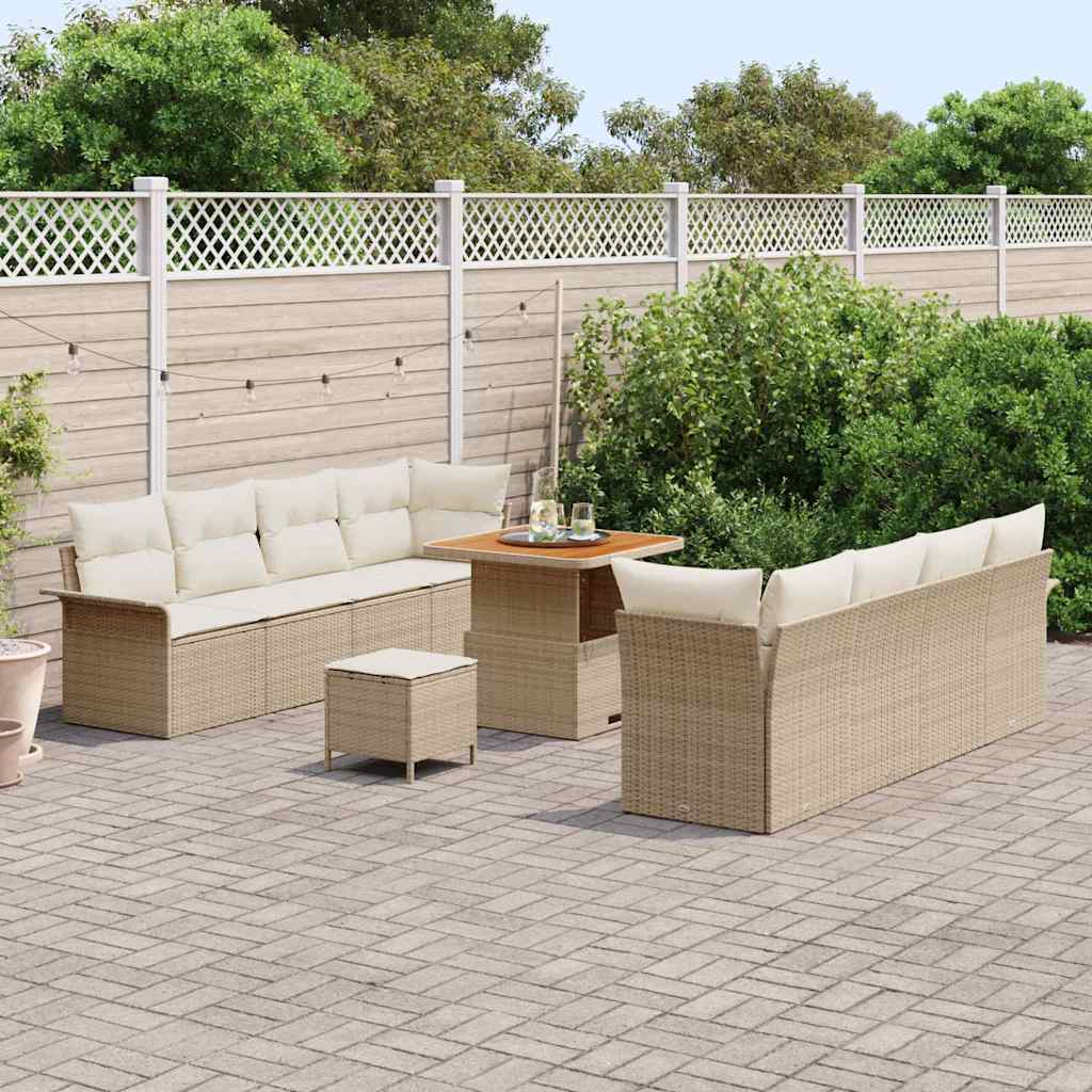 vidaXL Σετ Καναπέ Κήπου με μαξιλάρι 11 pcs Μπεζ συνθετικό ρατάν