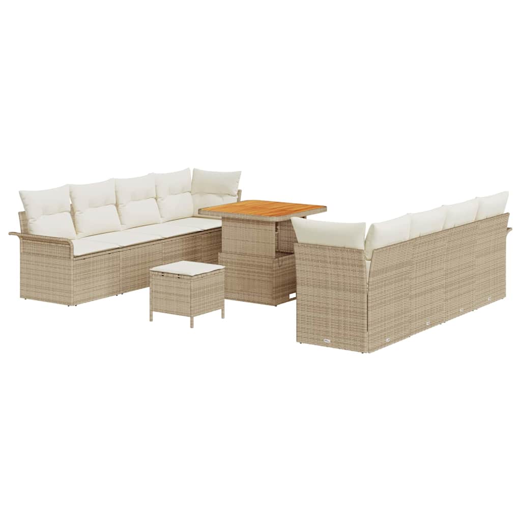 vidaXL Σετ Καναπέ Κήπου με μαξιλάρι 11 pcs Μπεζ συνθετικό ρατάν