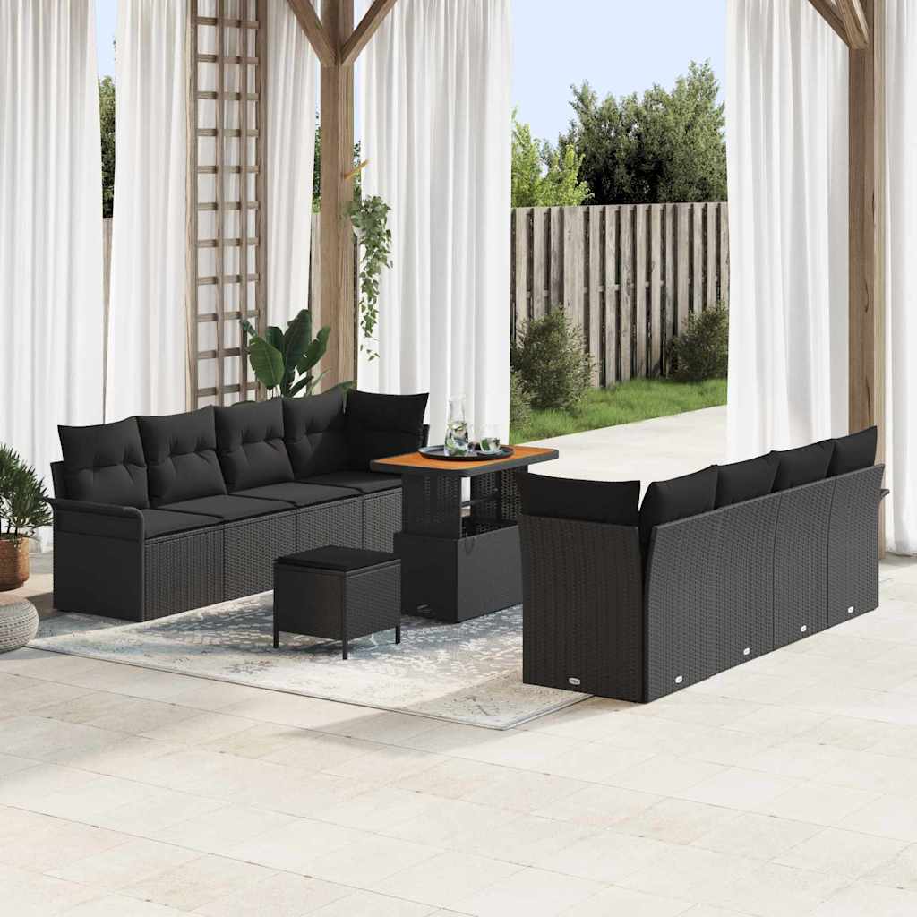 vidaXL Σετ Καναπέ Κήπου με μαξιλάρι 11 pcs Μαύρο συνθετικό ρατάν