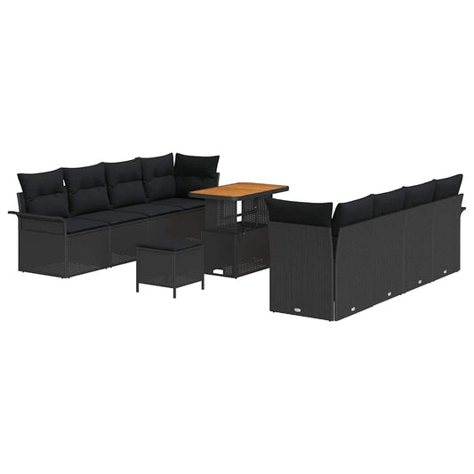 vidaXL Σετ Καναπέ Κήπου με μαξιλάρι 11 pcs Μαύρο συνθετικό ρατάν