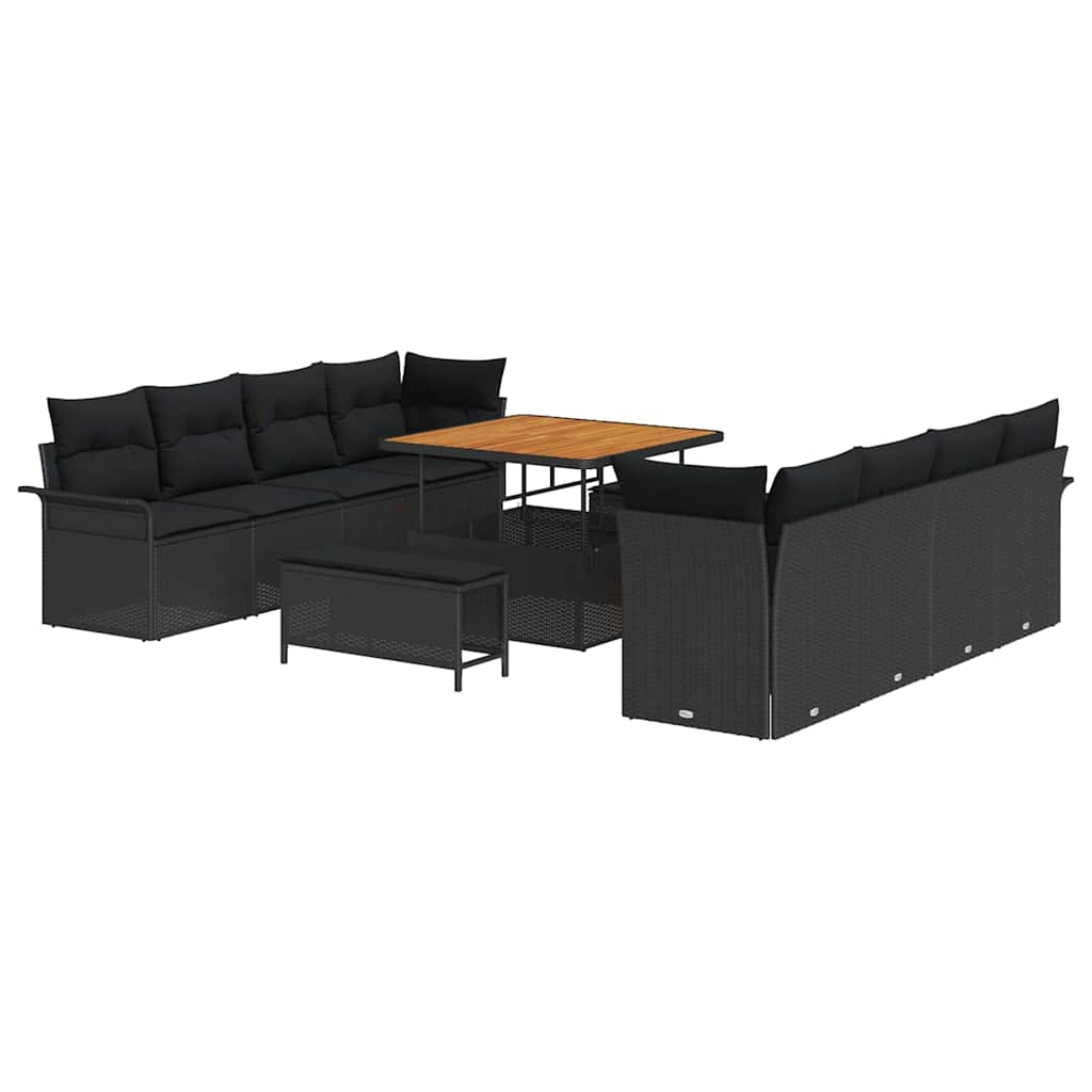 vidaXL Σετ Καναπέ Κήπου με μαξιλάρι 11 pcs Μαύρο συνθετικό ρατάν