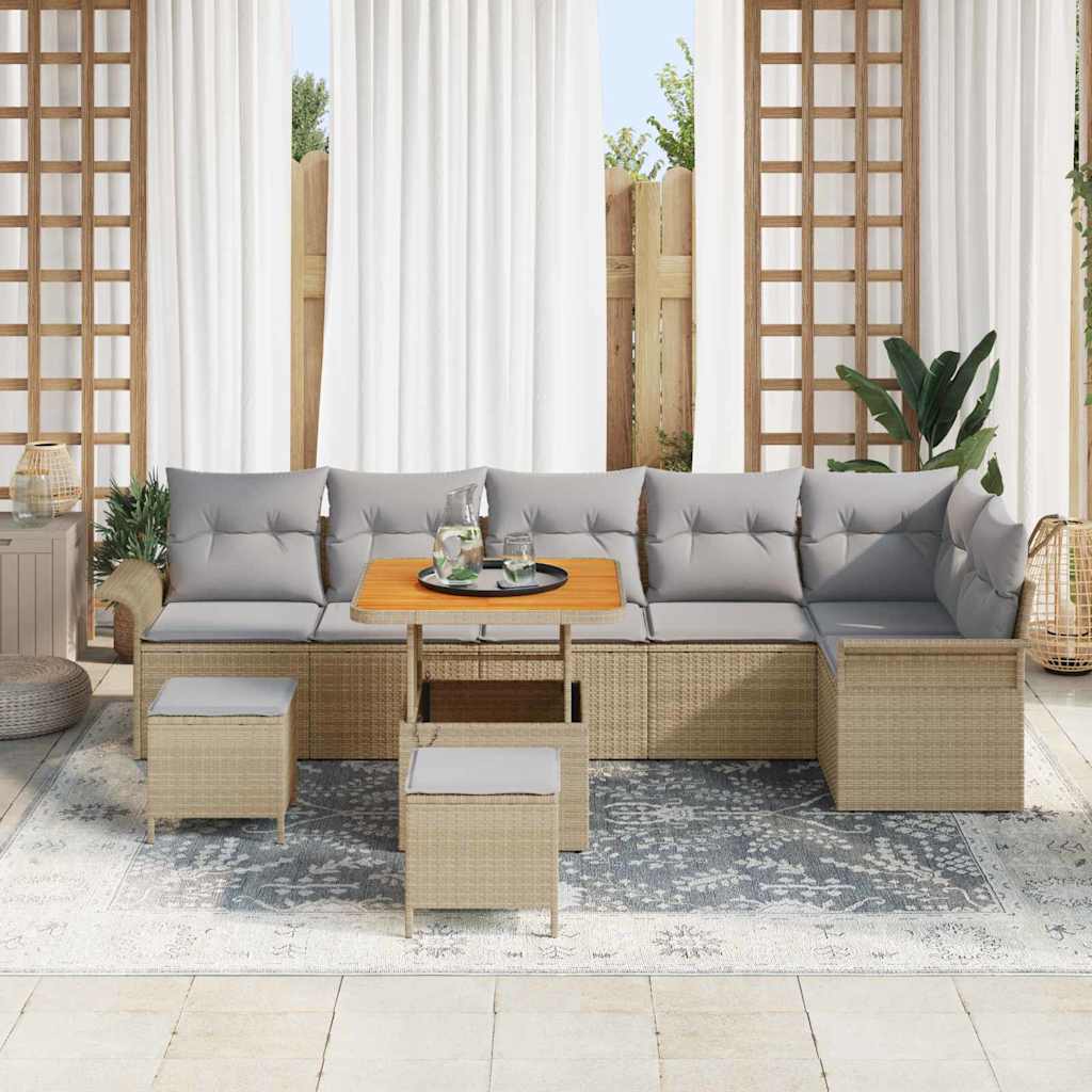 vidaXL Σετ Καναπέ Κήπου με μαξιλάρι 9 pcs Μπεζ συνθετικό ρατάν