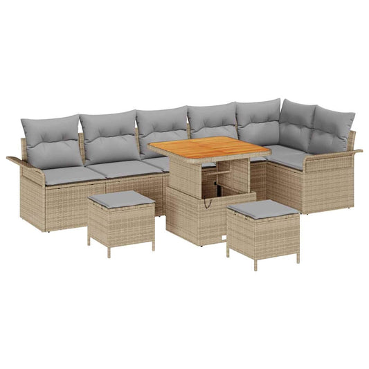 vidaXL Σετ Καναπέ Κήπου με μαξιλάρι 9 pcs Μπεζ συνθετικό ρατάν