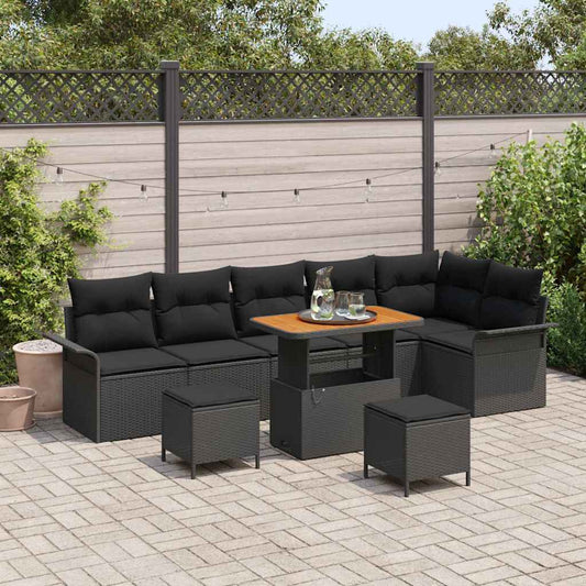 vidaXL Σετ Καναπέ Κήπου 9 pcs Μαύρο συνθετικό ρατάν