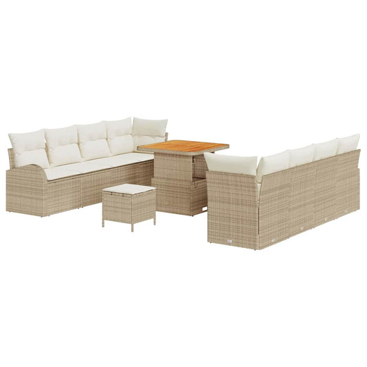 vidaXL Σετ Καναπέ Κήπου με μαξιλάρι 11 pcs Μπεζ συνθετικό ρατάν