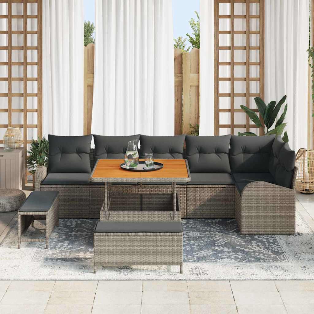vidaXL Σετ Καναπέ 9 Τεμαχίων Με Μαξιλάρια Γκρι Πολυ Ρατάν Ακακία