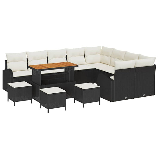 vidaXL Σετ Καναπέ Κήπου με μαξιλάρι 13 pcs Μαύρο Πολυ ράταν